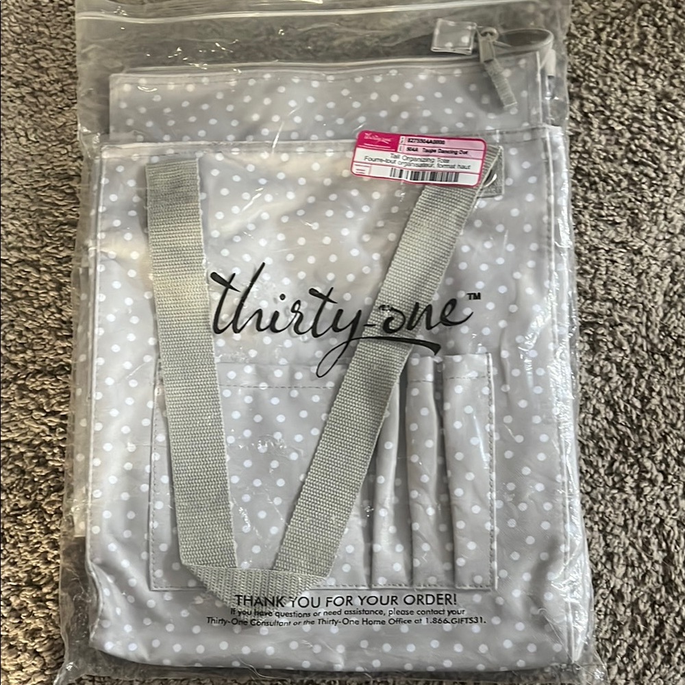 Thirty-One Gray Polka Dot Storage Tote